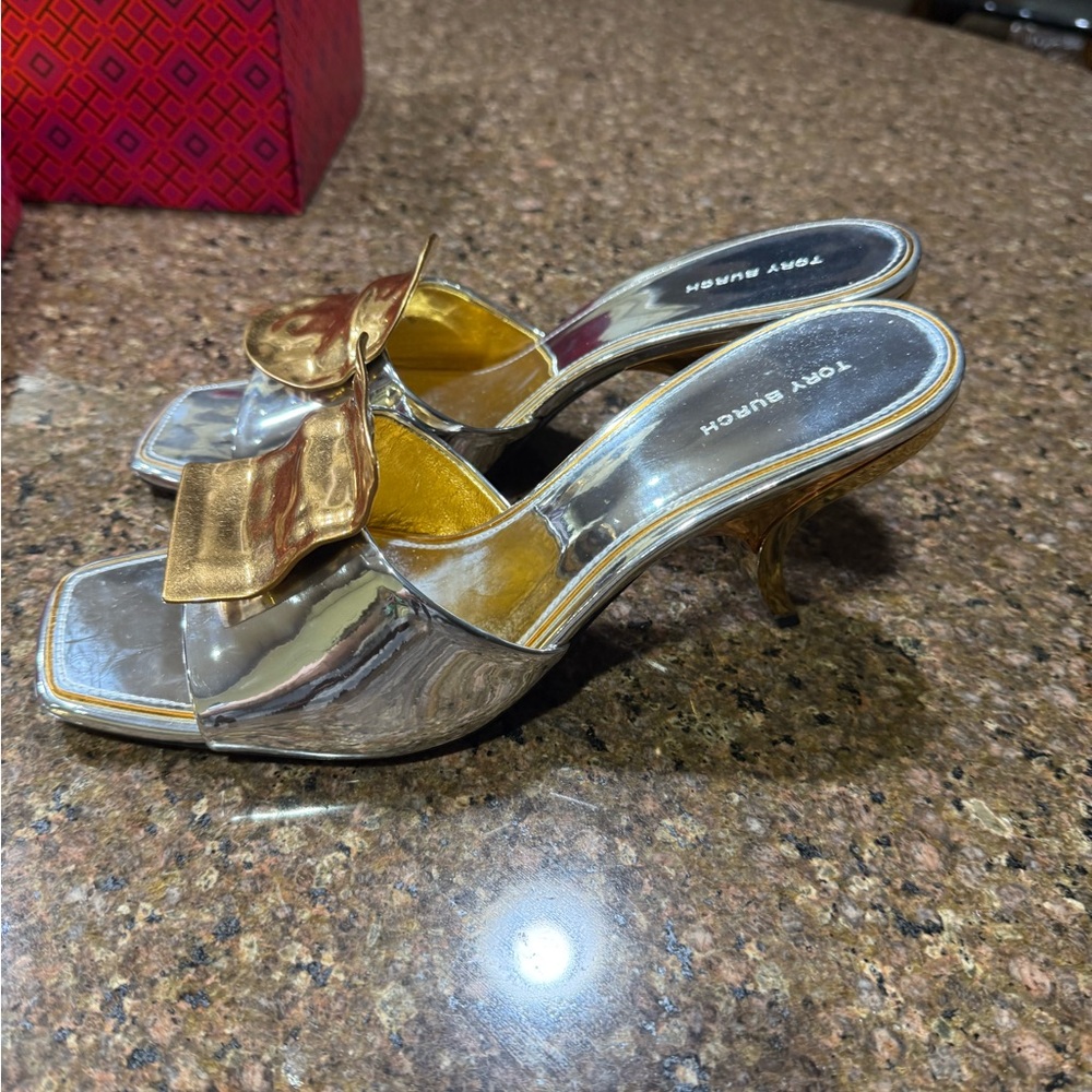 Tory Burch Metallic Silver and Gold Heels